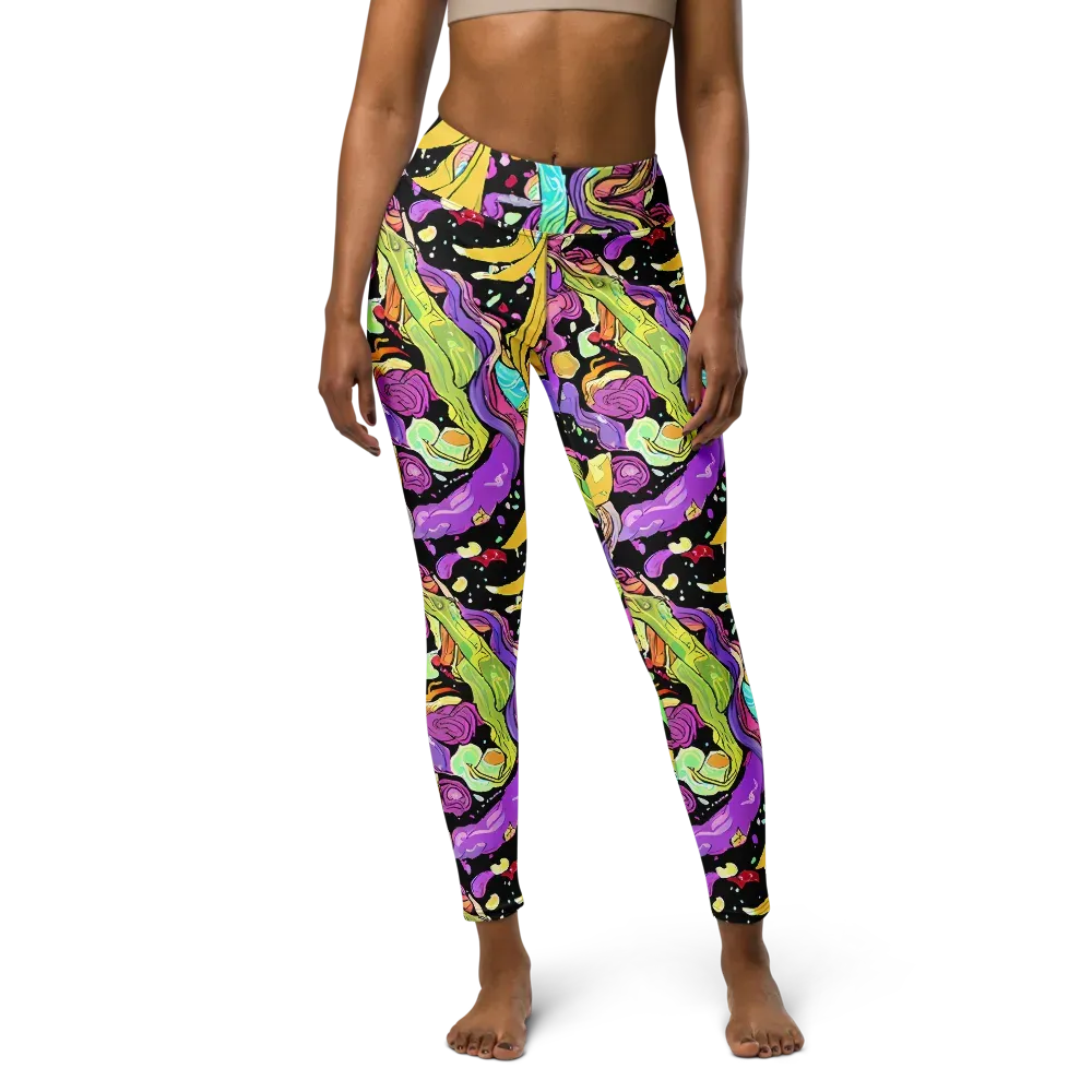 Neon Petal Riot on Yoga Leggings — Front