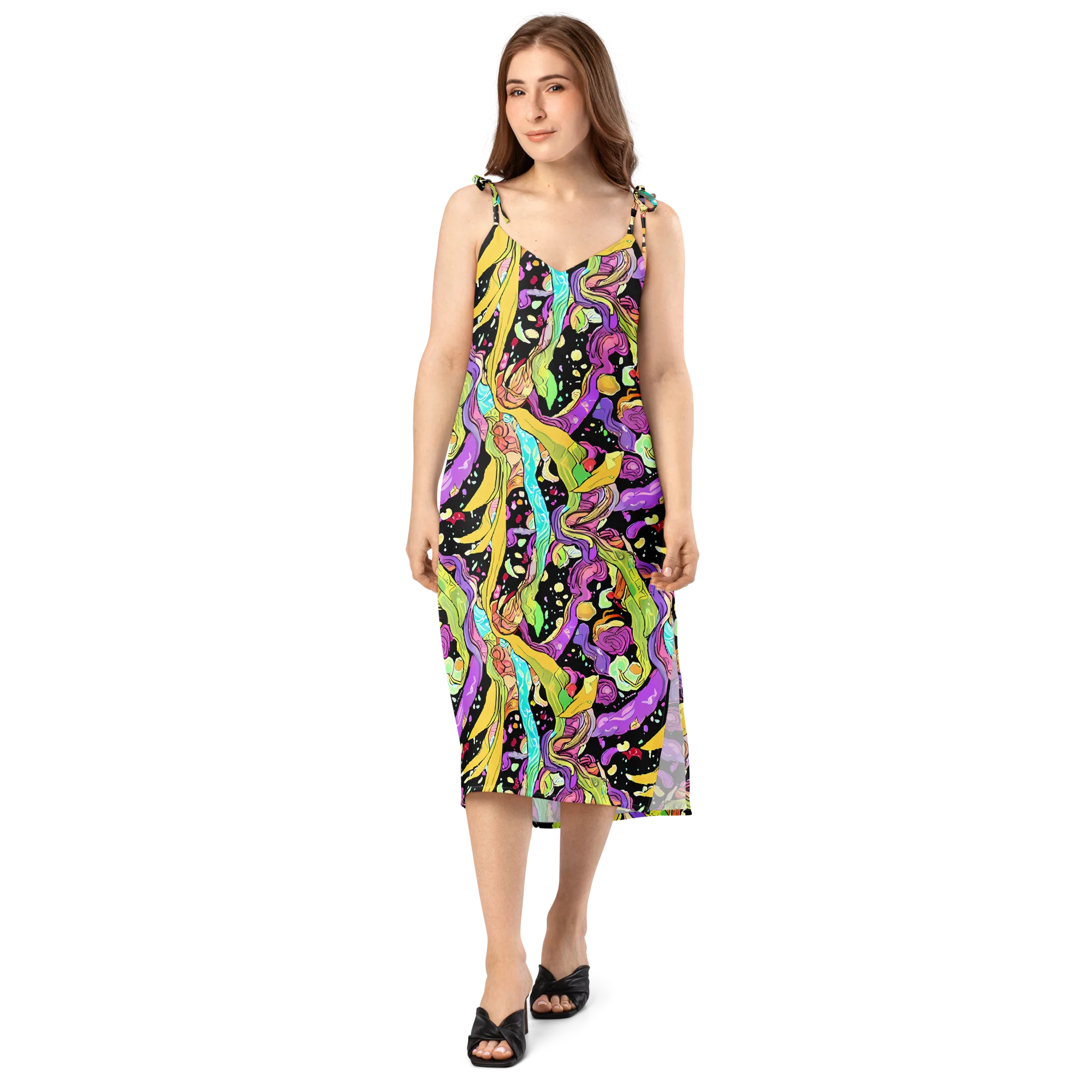Neon Petal Riot on Slip Dress — Front
