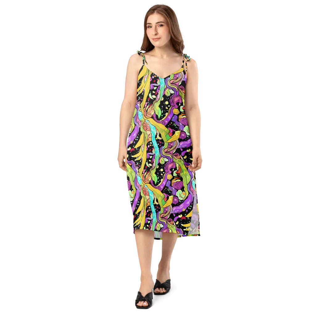 Neon Petal Riot on Slip Dress — Front
