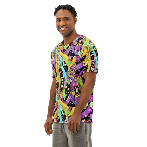 Neon Petal Riot on a Men's Cotton Crew Neck T-Shirt