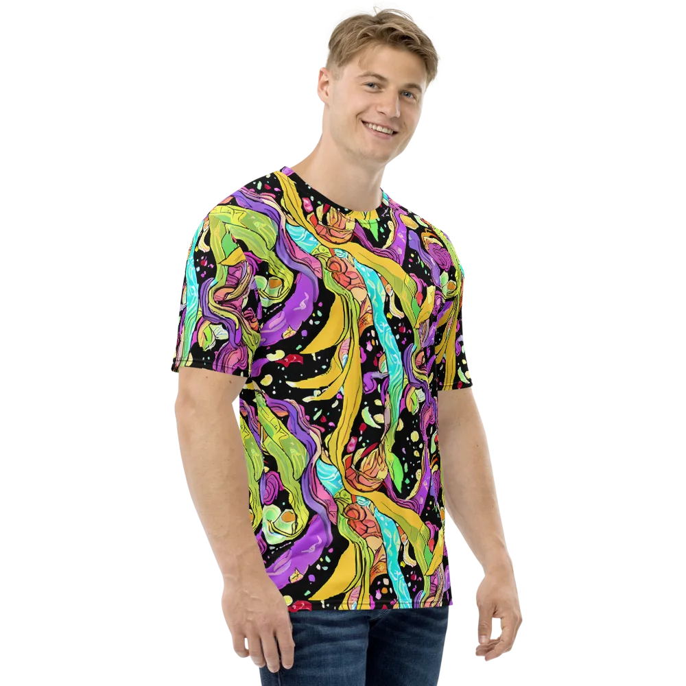 Neon Petal Riot on Men's Crew Neck T-Shirt — Right
