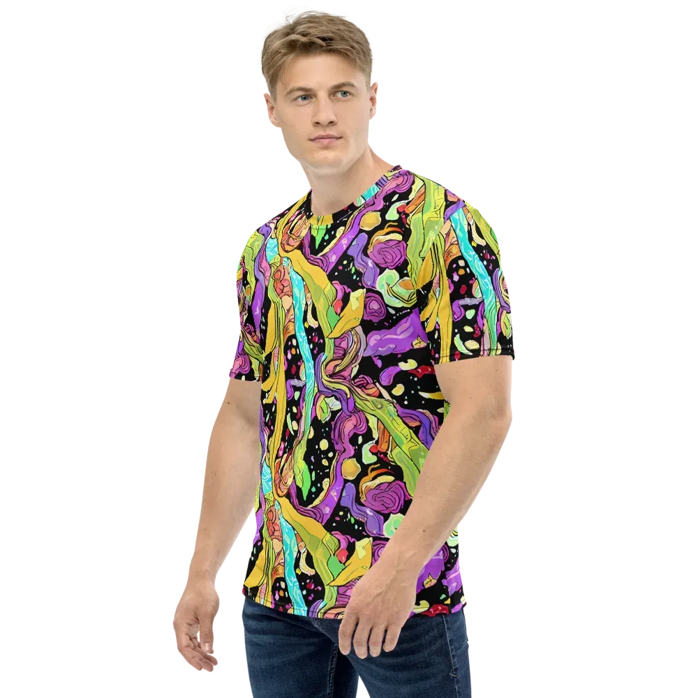 Neon Petal Riot on Men's Crew Neck T-Shirt — Left