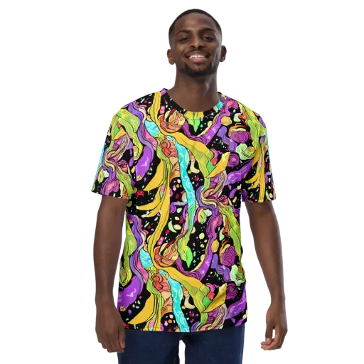 Neon Petal Riot on a Men's Crew Neck T-Shirt