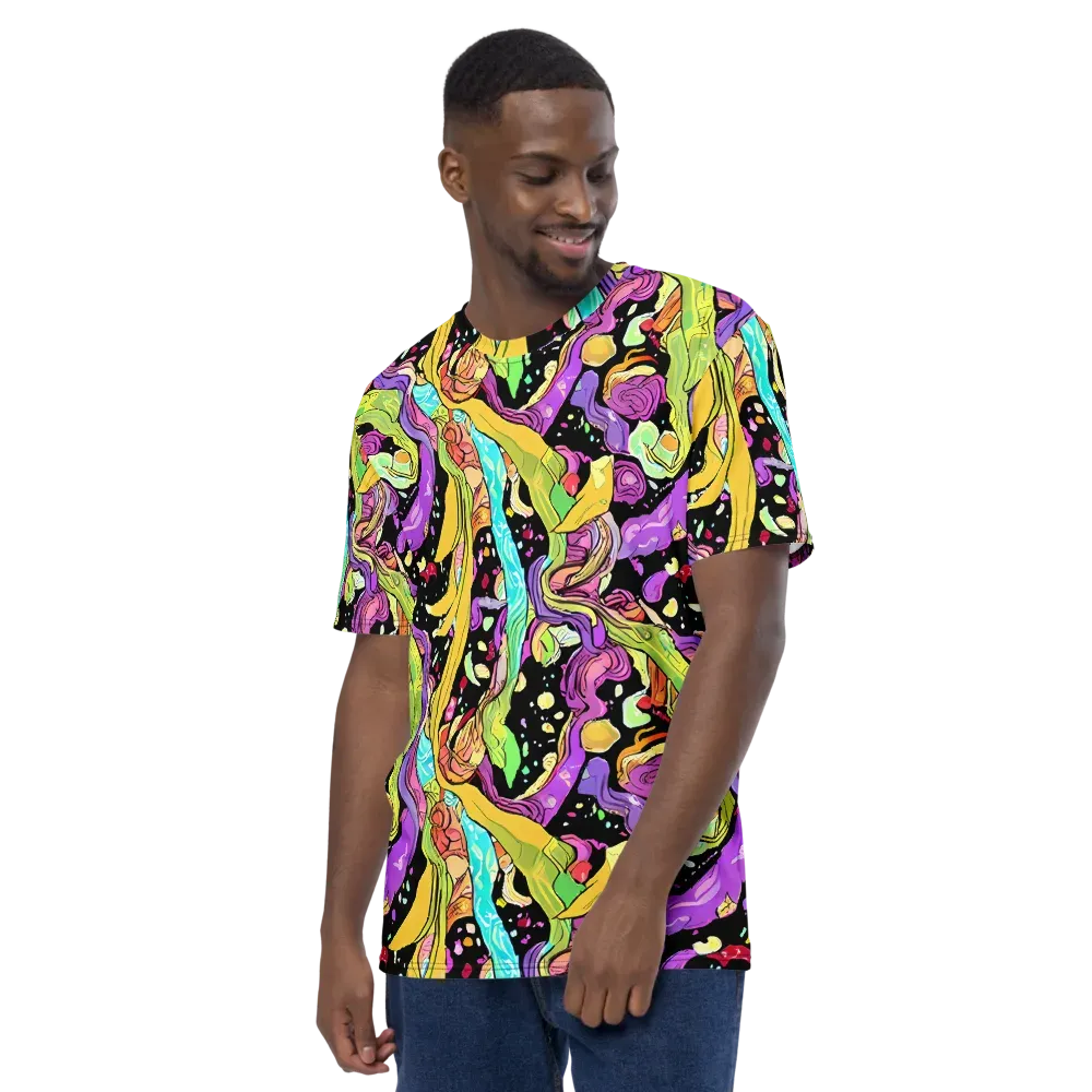 Neon Petal Riot on Men's Crew Neck T-Shirt — Left