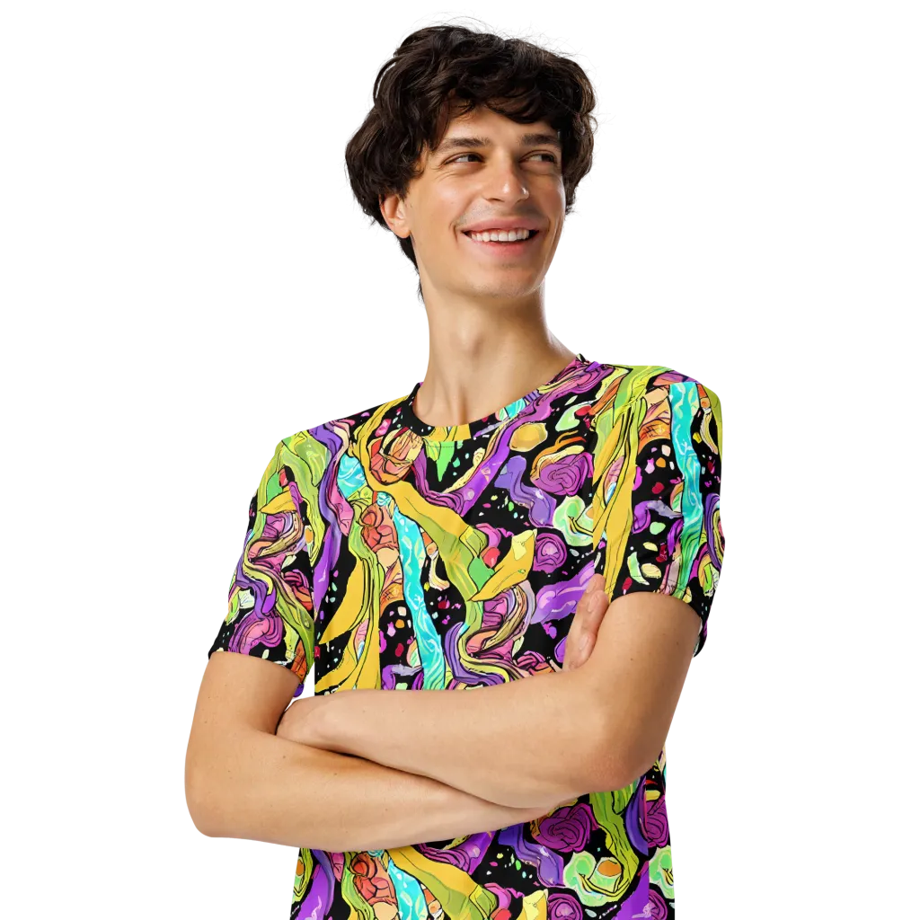 Neon Petal Riot on Men's Crew Neck T-Shirt — Left Front