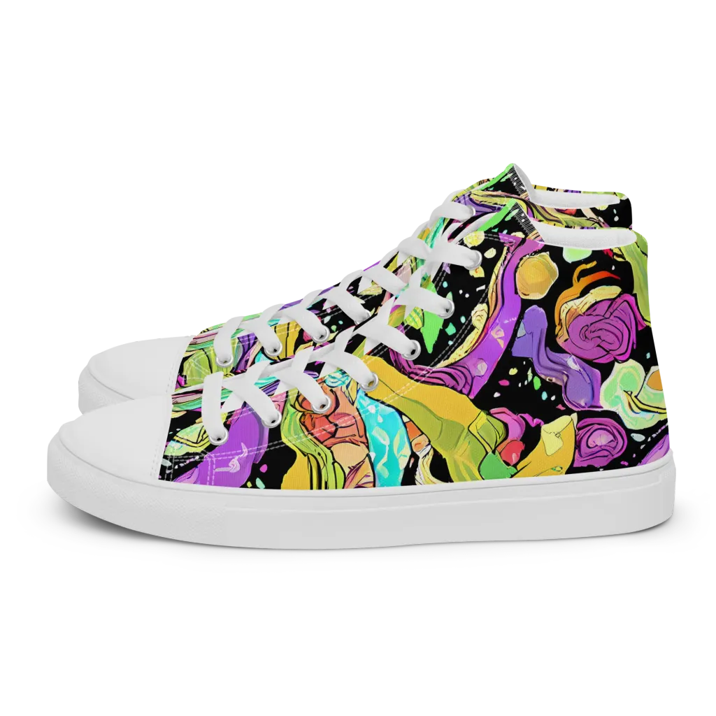 Neon Petal Riot on Men's High Top Canvas Shoes — Left