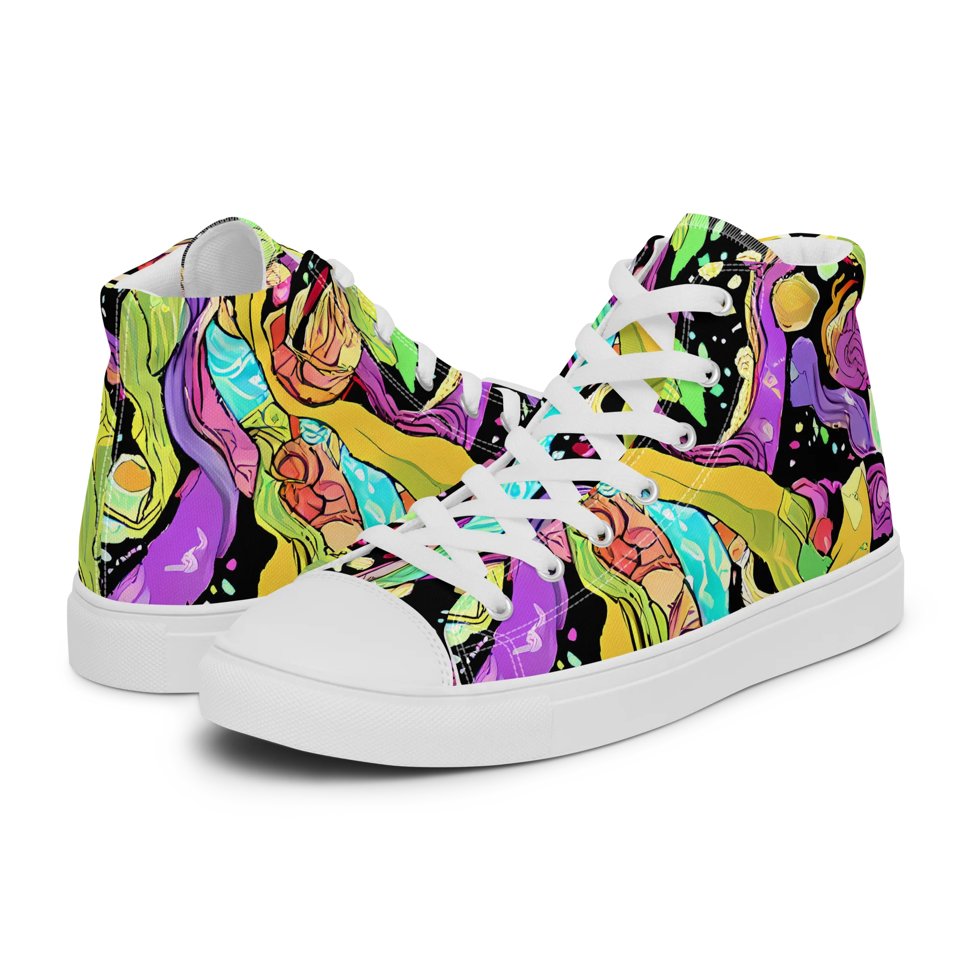 Neon Petal Riot on Men's High Top Canvas Shoes — Left