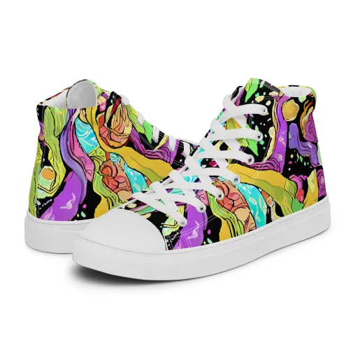 Neon Petal Riot on a Men's High Top Canvas Shoes