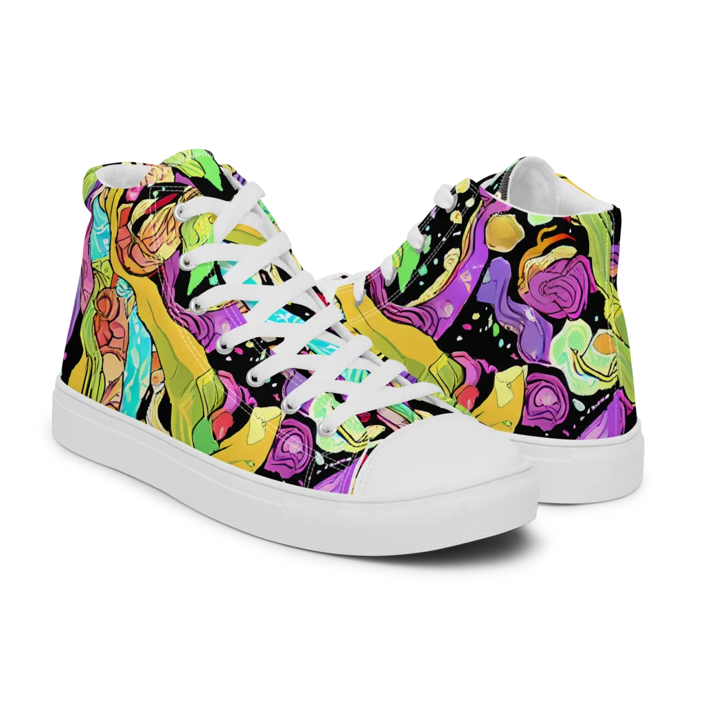 Neon Petal Riot on Men's High Top Canvas Shoes — Right