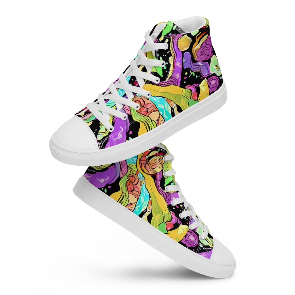 Neon Petal Riot on Men's High Top Canvas Shoes — Front