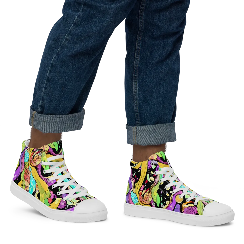 Neon Petal Riot on Men's High Top Canvas Shoes — Right