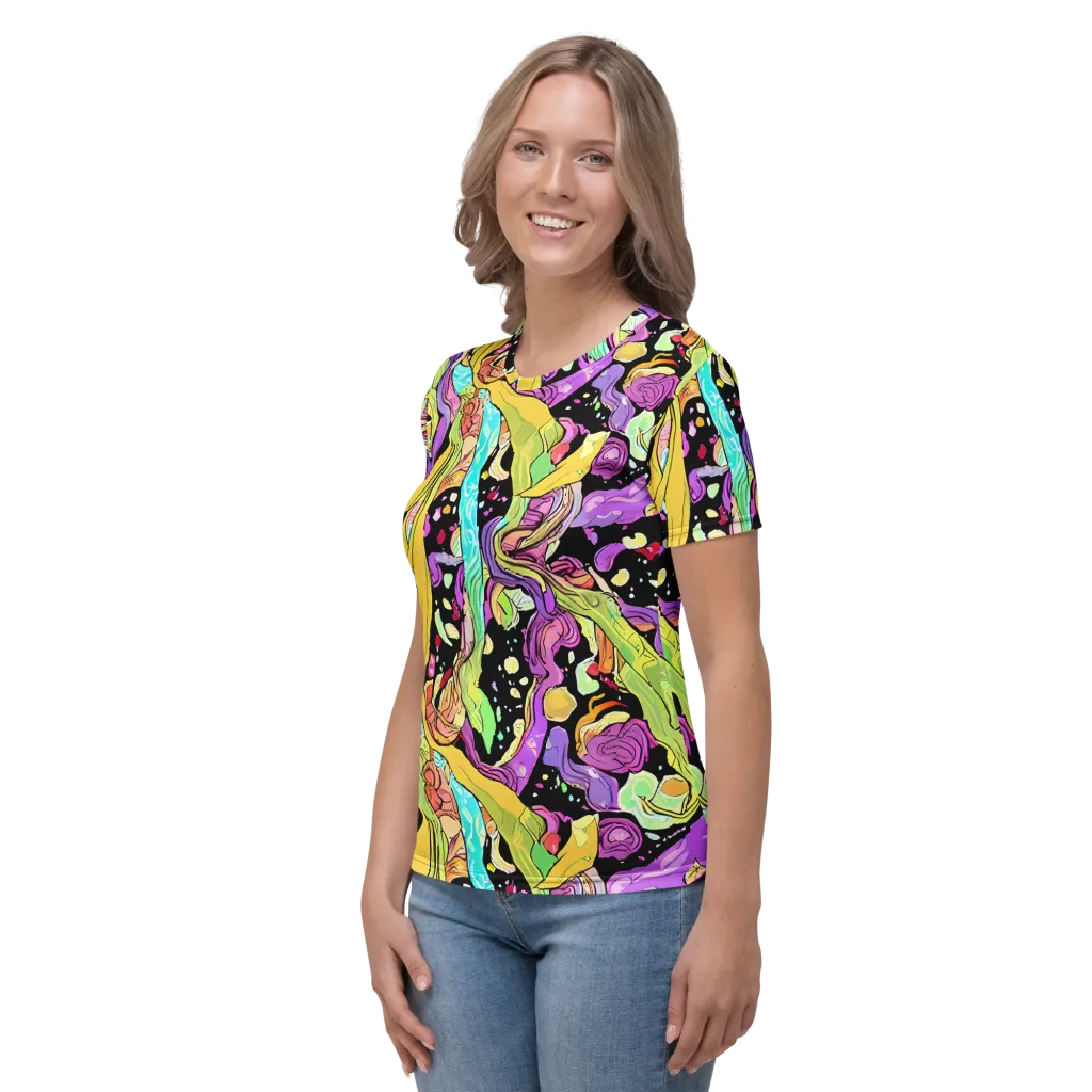 Neon Petal Riot on Women's Crew Neck T-Shirt — Left