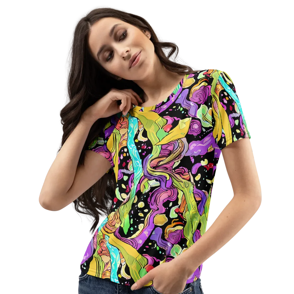 Neon Petal Riot on Women's Crew Neck T-Shirt — Left Front