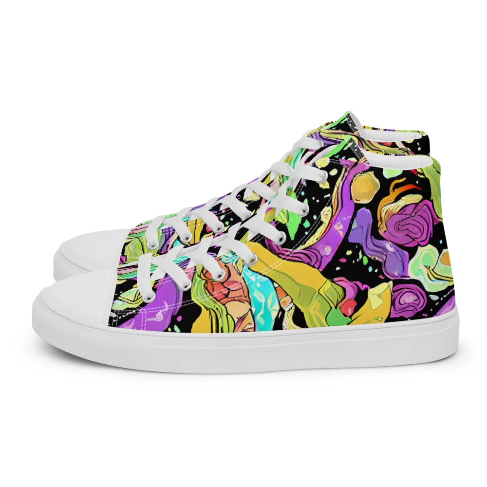 Neon Petal Riot on Women's High Top Canvas Shoes — Left