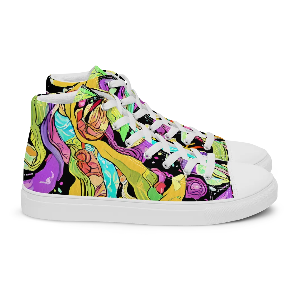 Neon Petal Riot on Women's High Top Canvas Shoes — Right
