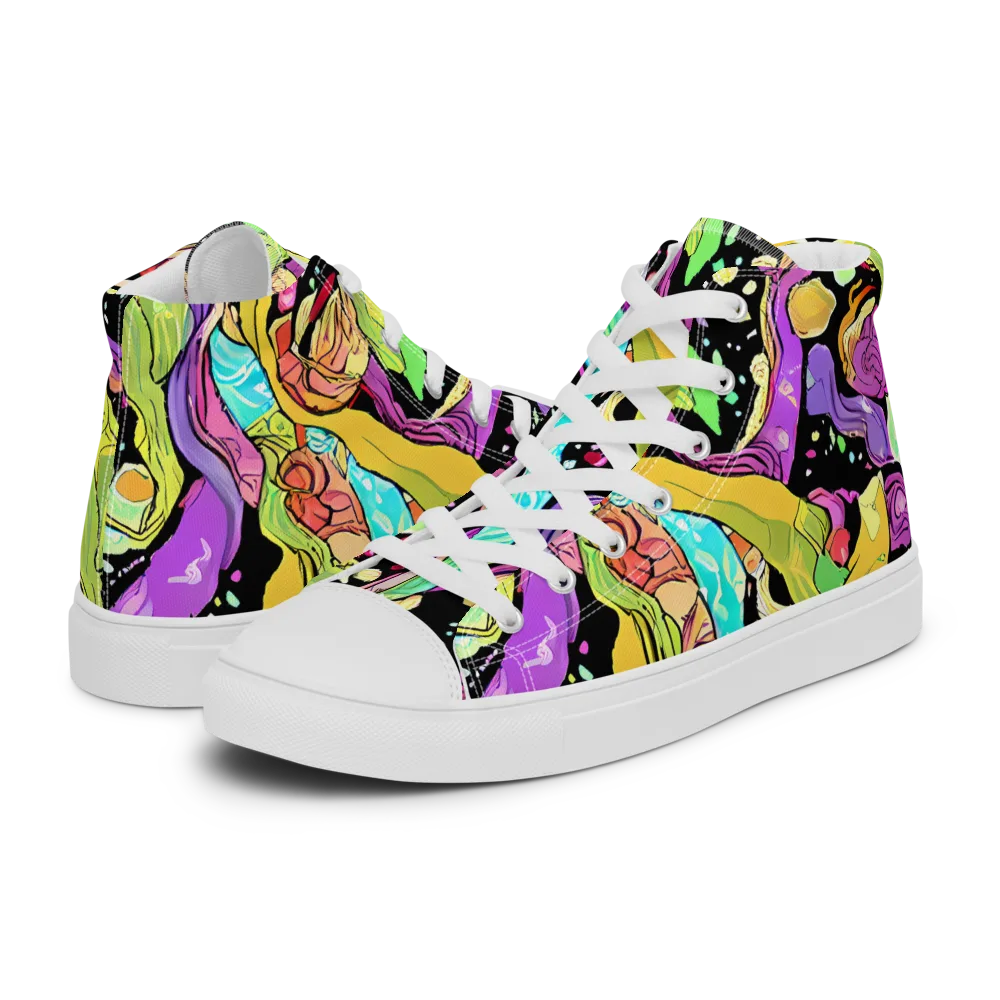 Neon Petal Riot on Women's High Top Canvas Shoes — Left