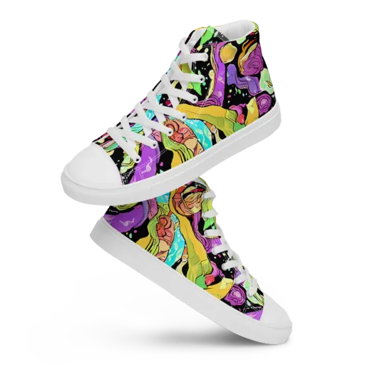 Neon Petal Riot on a Women's High Top Canvas Shoes