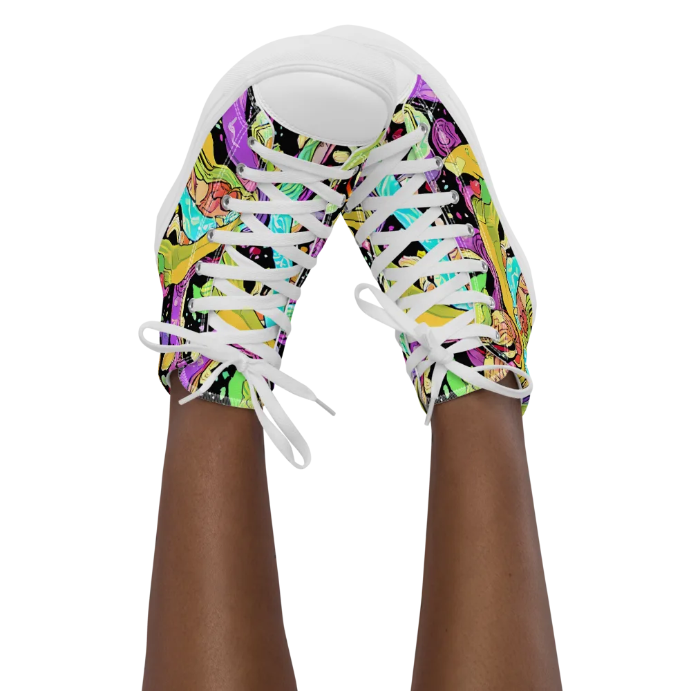 Neon Petal Riot on Women's High Top Canvas Shoes — Front
