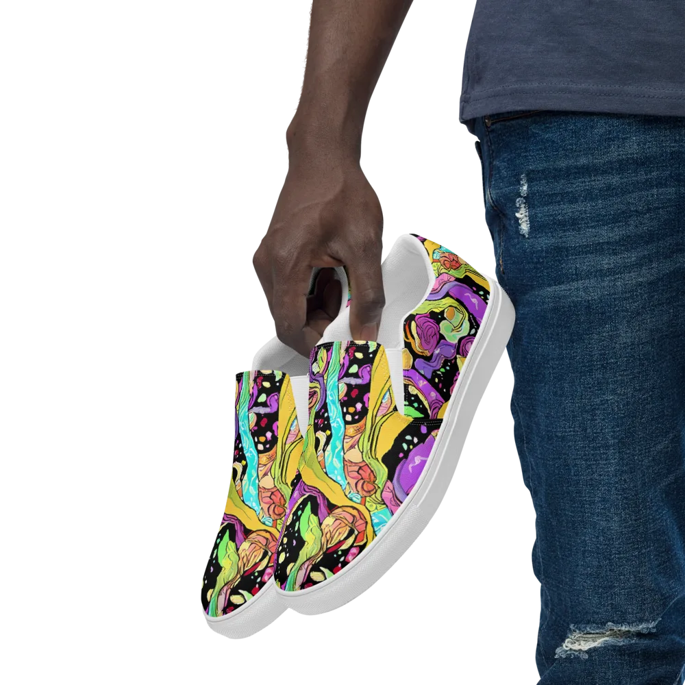 Neon Petal Riot on Men's Slip-On Canvas Shoes — Left Front
