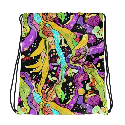 Neon Petal Riot on a Drawstring Bag