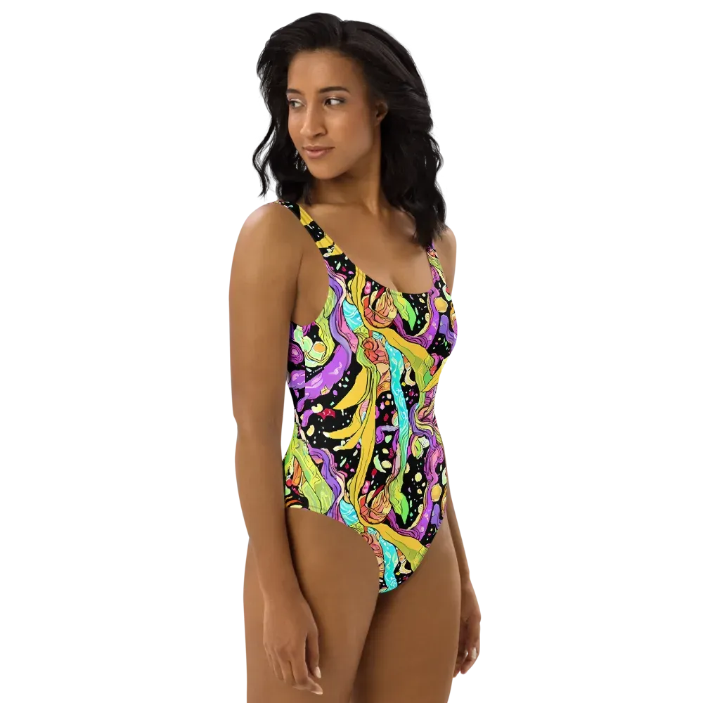 Neon Petal Riot on One-Piece Swimsuit — Right