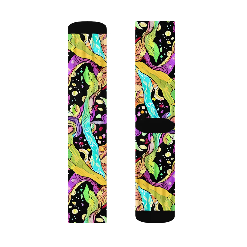 Neon Petal Riot on Socks — Left Sock