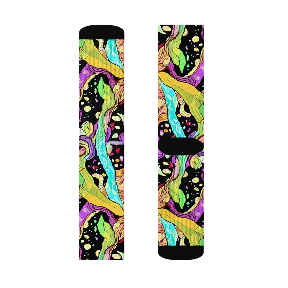 Neon Petal Riot on Socks — Right Sock
