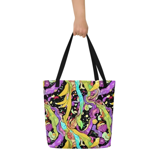 Neon Petal Riot on a Large Tote Bag W/ Pocket