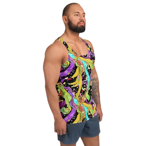 Neon Petal Riot on a Men's Tank Top