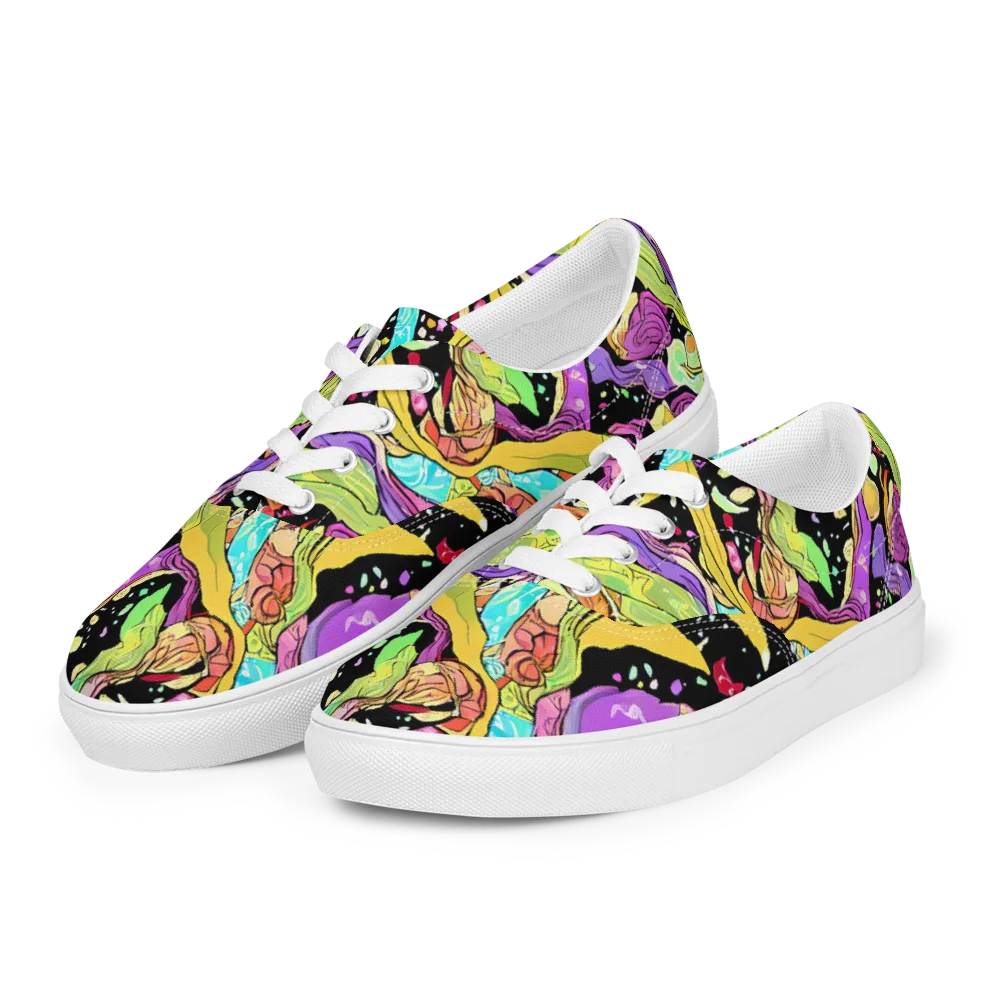 Neon Petal Riot on Men's Lace-Up Canvas Shoes — Left Front