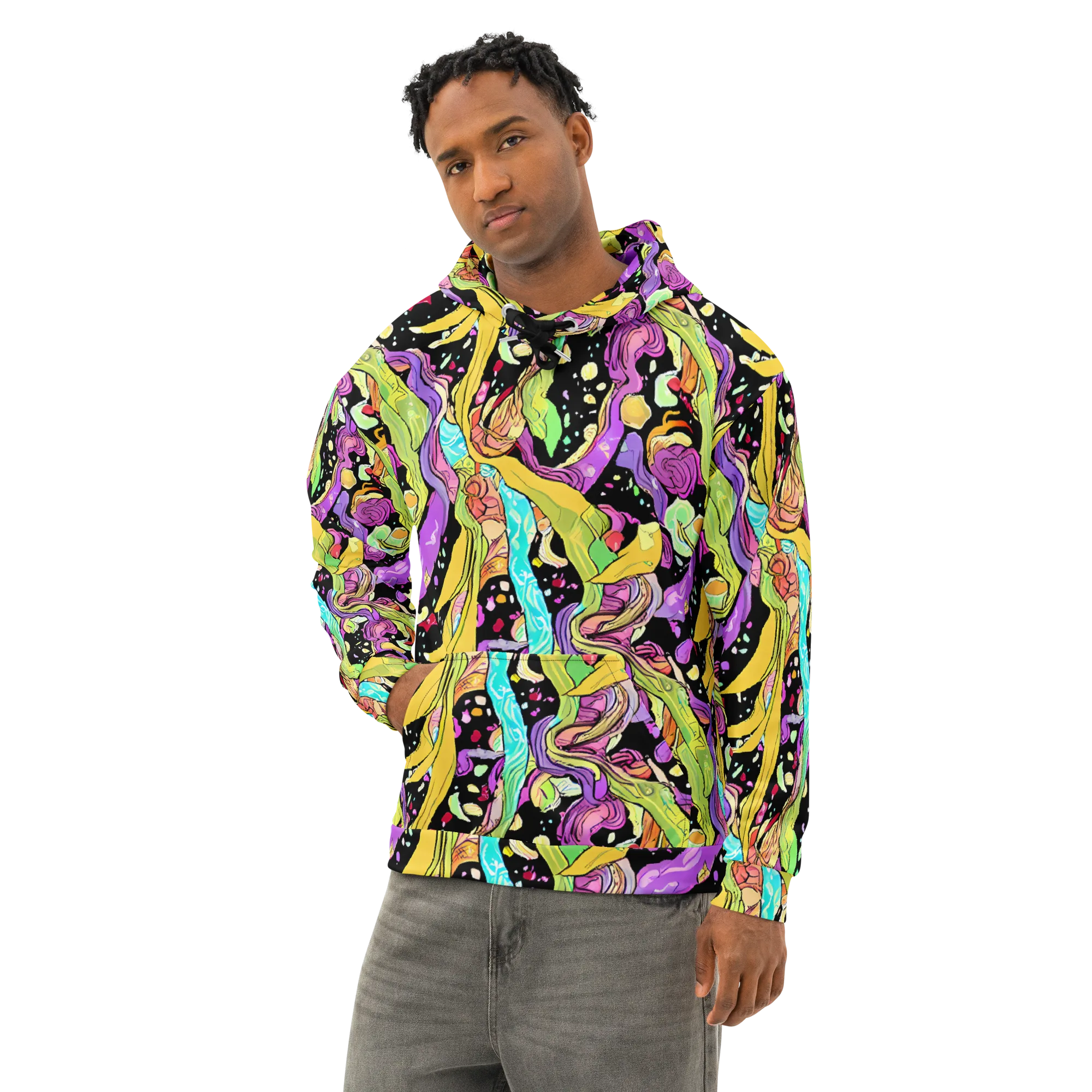 Neon Petal Riot on Cotton Hoodie — Left Front