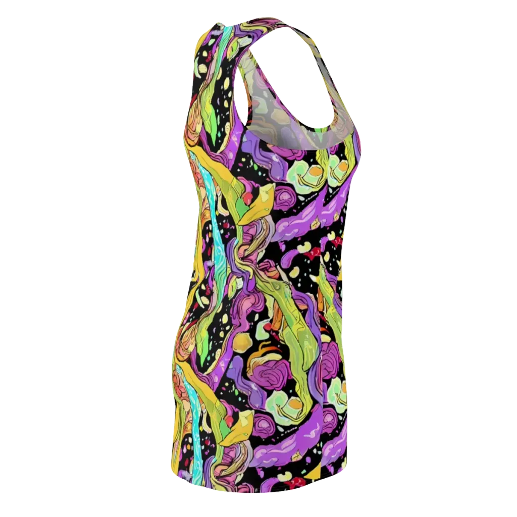 Neon Petal Riot on Racerback Dress — Back Side