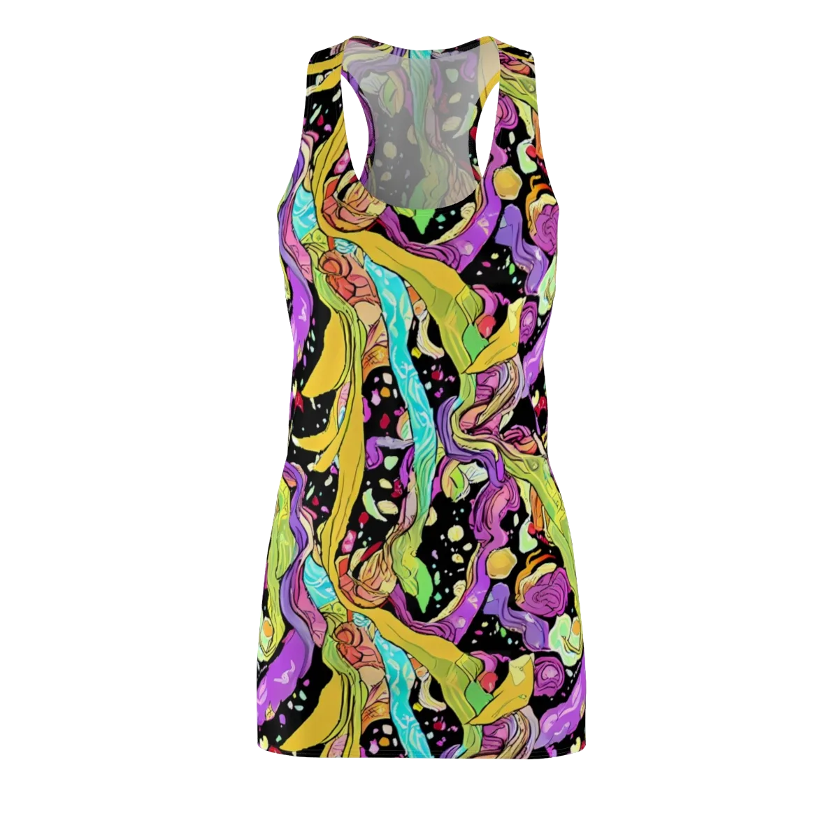 Neon Petal Riot on Racerback Dress — Front