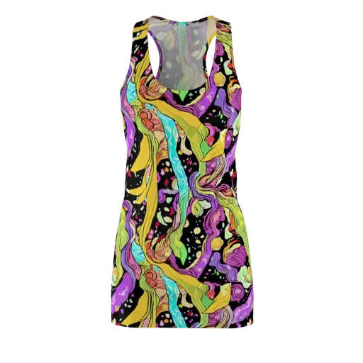 Neon Petal Riot on a Racerback Dress