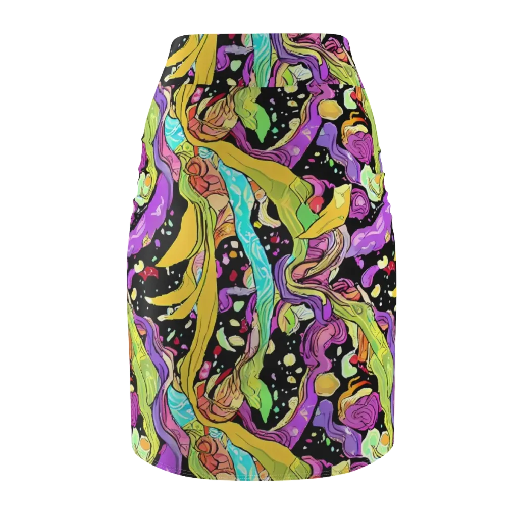 Neon Petal Riot on Pencil Skirt — Back