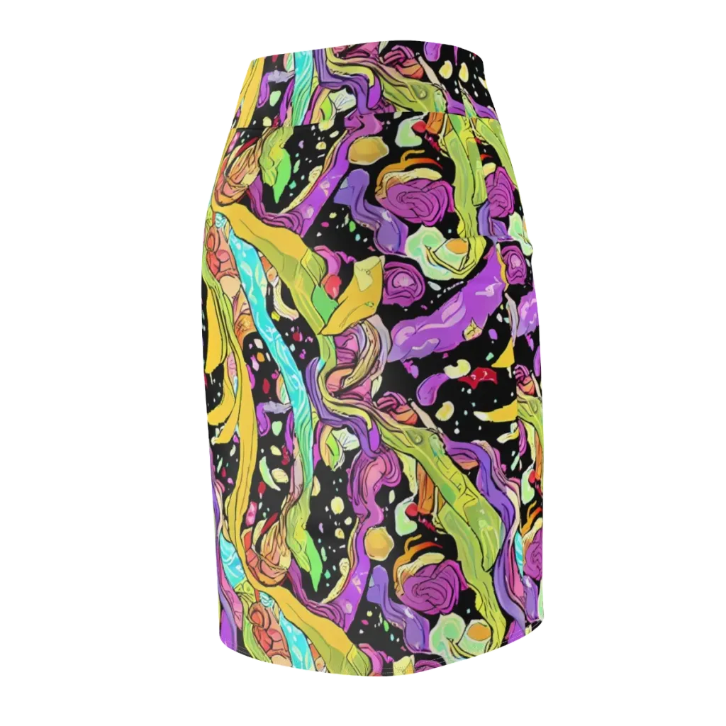 Neon Petal Riot on Pencil Skirt — Back Side