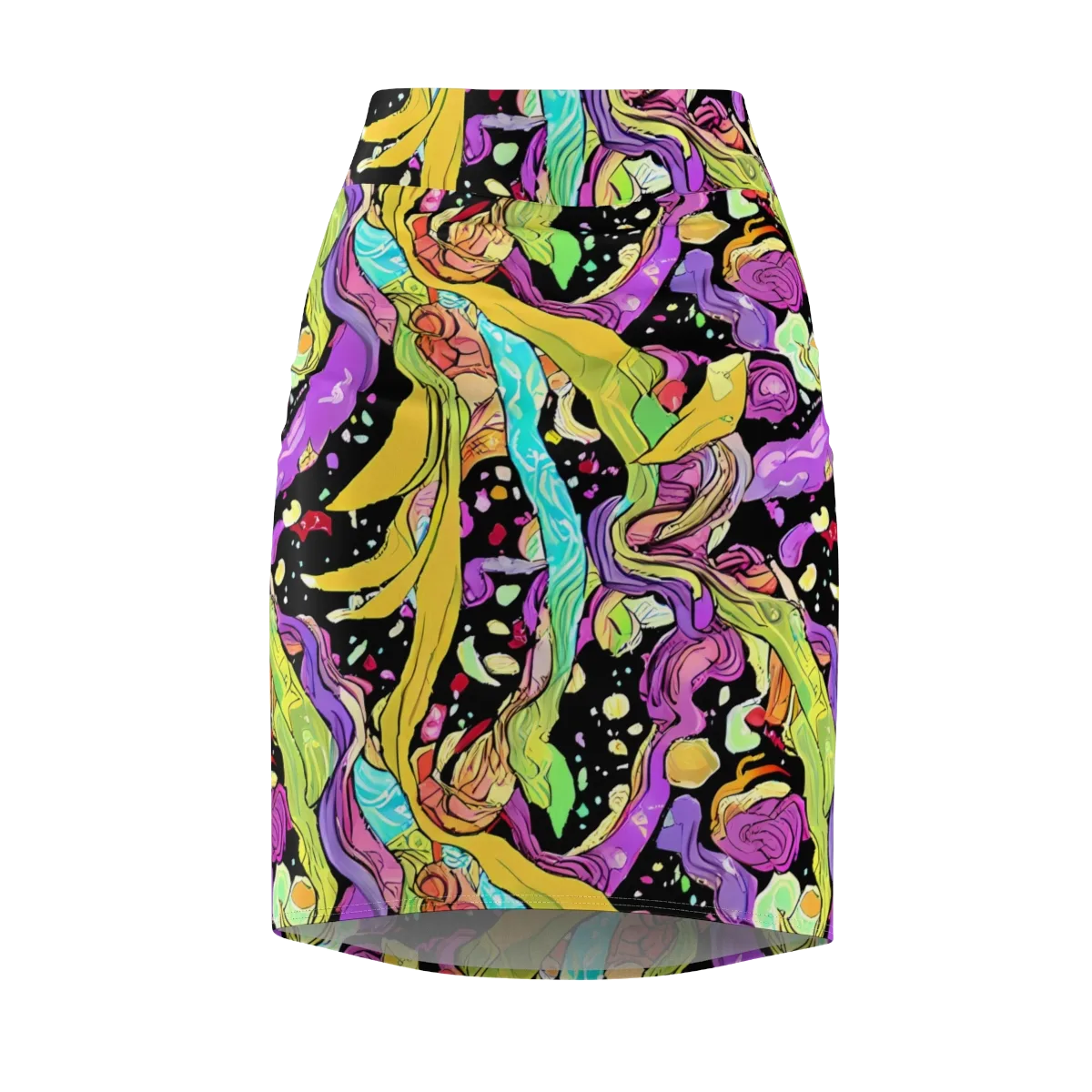 Neon Petal Riot on Pencil Skirt — Front