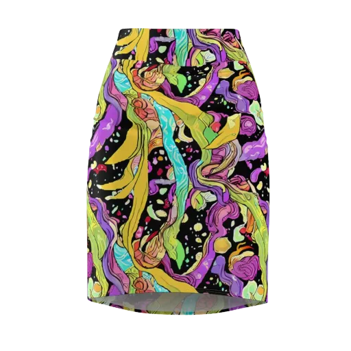 Neon Petal Riot on a Pencil Skirt