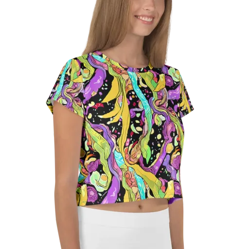 Neon Petal Riot on a Crop Tee