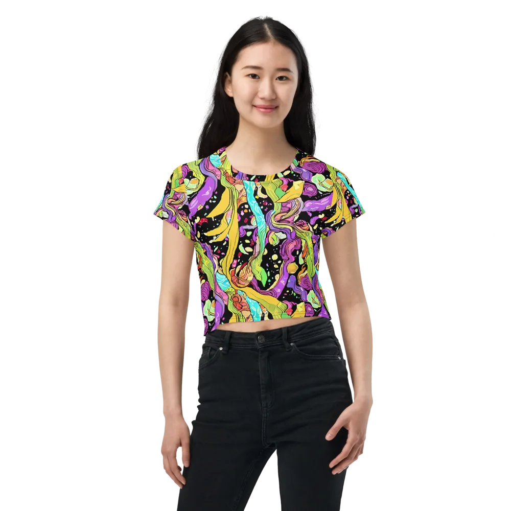 Neon Petal Riot on Crop Tee — Front