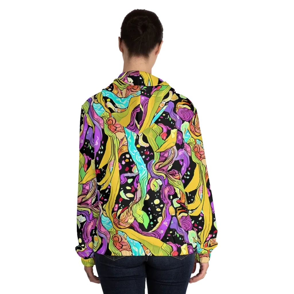 Neon Petal Riot on Women's Full-Zip Hoodie — Back On Person
