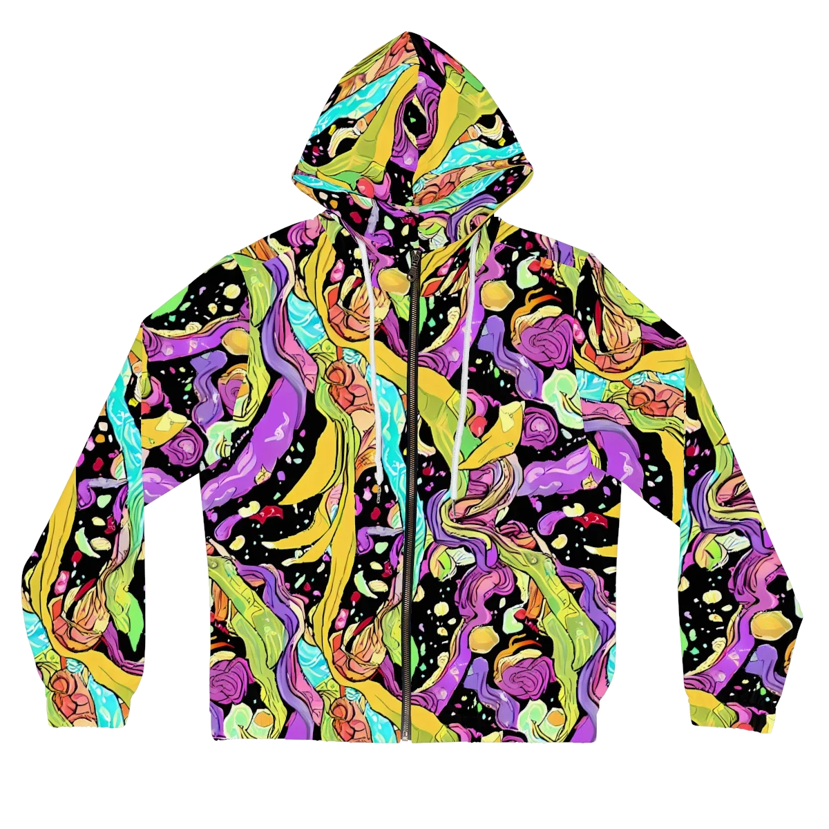 Neon Petal Riot on Women's Full-Zip Hoodie — Front