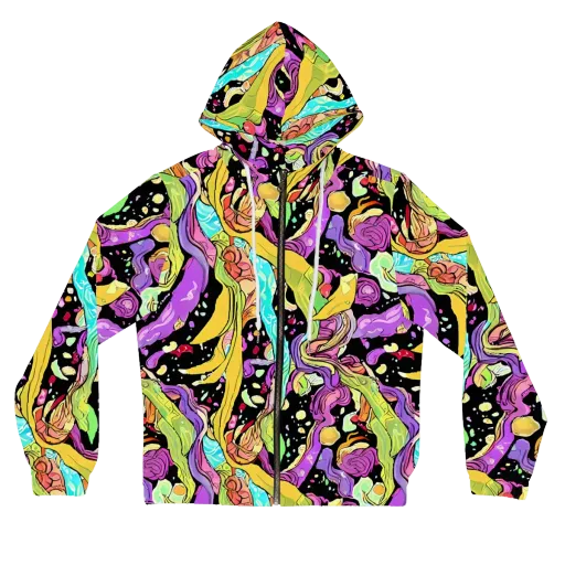 Neon Petal Riot on a Women's Full-Zip Hoodie