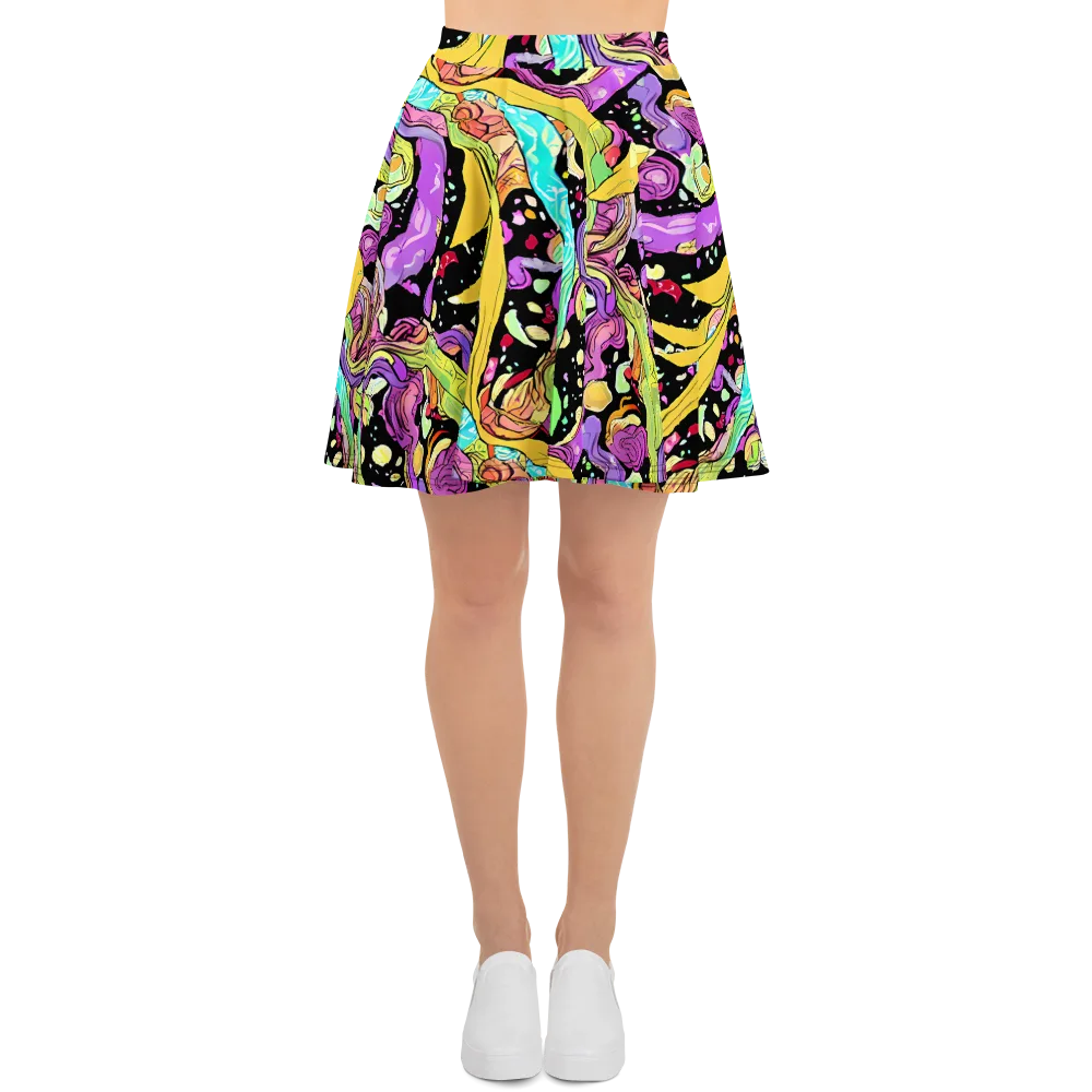 Neon Petal Riot on Skater Skirt — Front