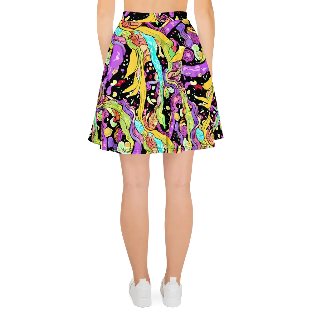 Neon Petal Riot on Skater Skirt — Back