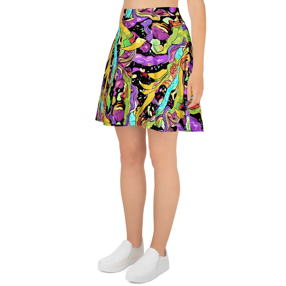 Neon Petal Riot on Skater Skirt — Left