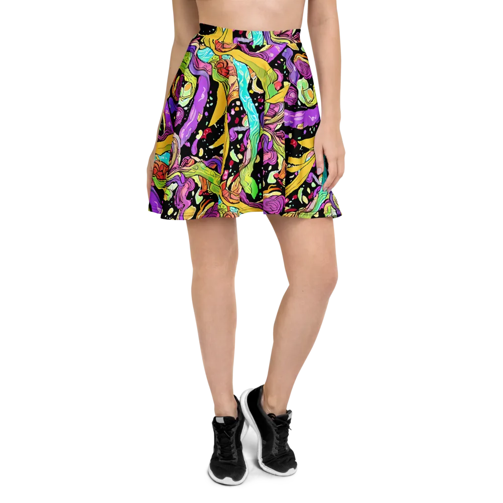 Neon Petal Riot on Skater Skirt — Front