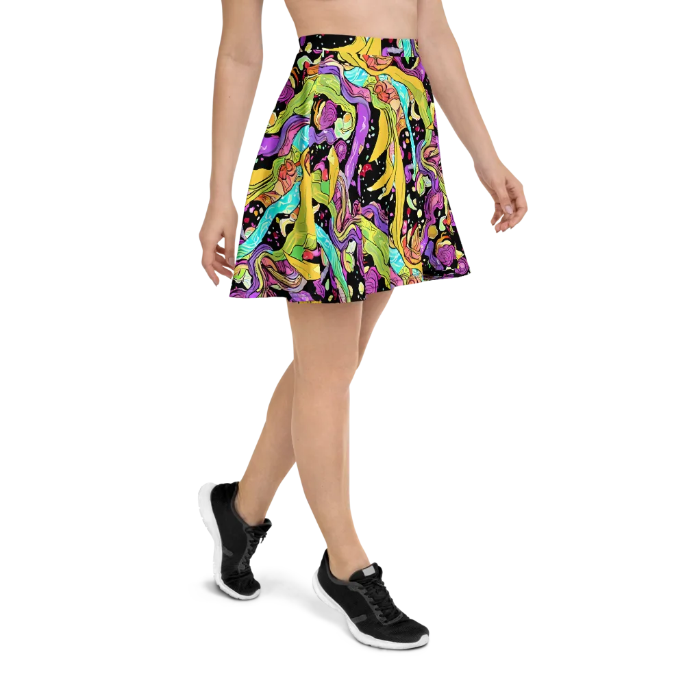 Neon Petal Riot on Skater Skirt — Right