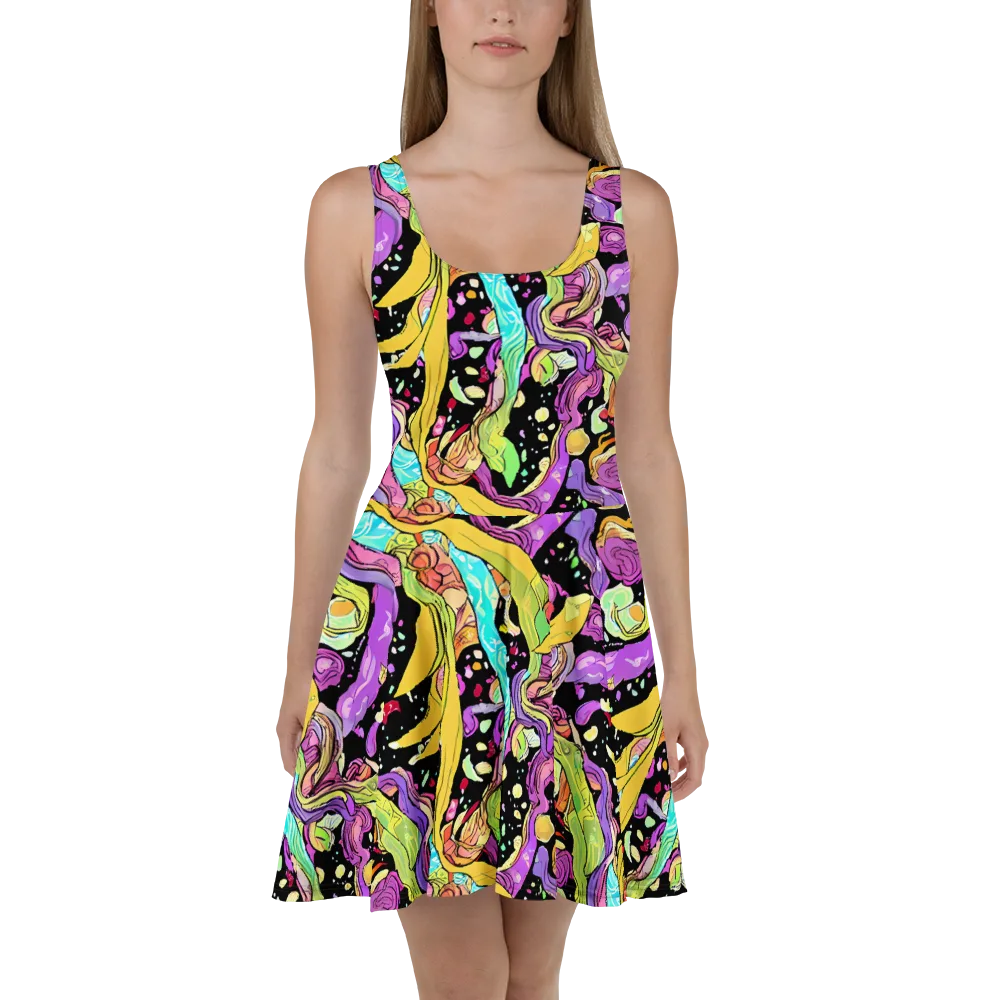 Neon Petal Riot on Skater Dress — Front