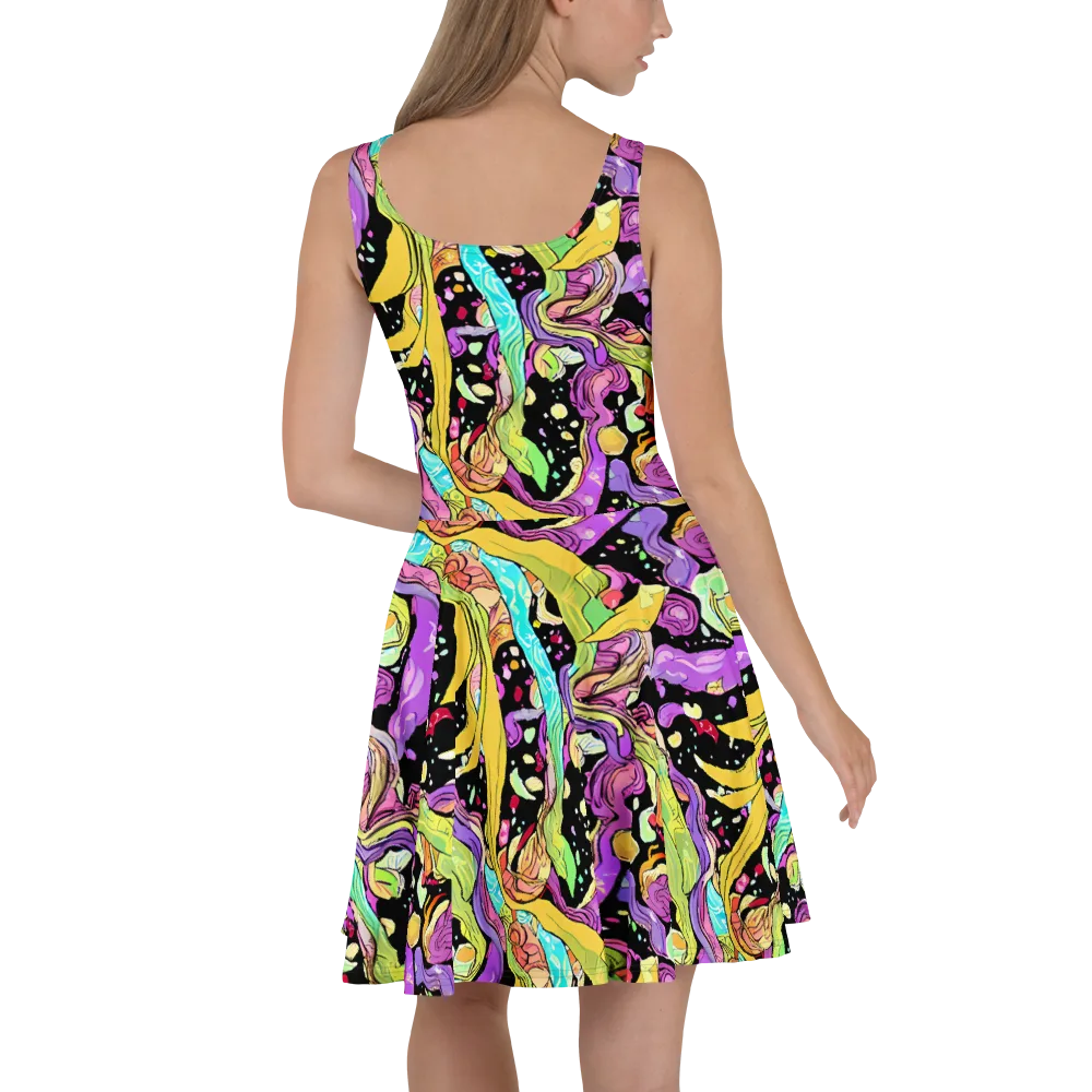 Neon Petal Riot on Skater Dress — Back